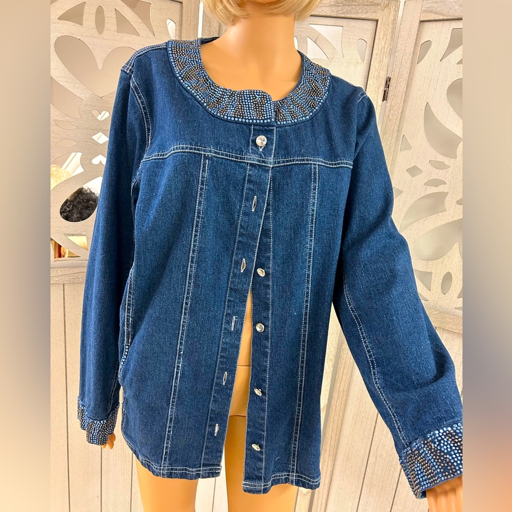 Quacker Factory Denim Jacket With Sequins White S… - image 1